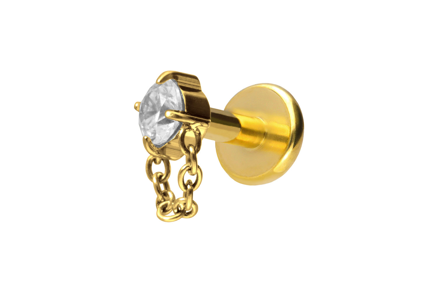 Titan Labret Piercing mit Push Fit KRISTALL + KETTE